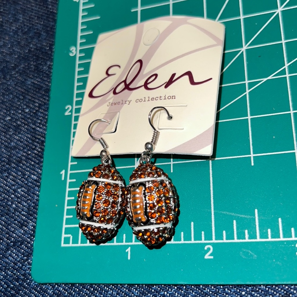 New Eden Sparklingly Rhinestone Football Sports Fan Dangling Earrings
